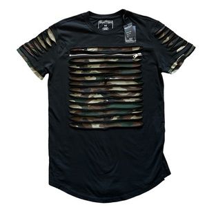 NEW Switch Remarkable Women's Razor Cut Shred Zipper Short Sleeve Camo T-shirt M